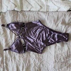 *BNWT* La Senza Purple Satin Stretch O-ring Bodysuit